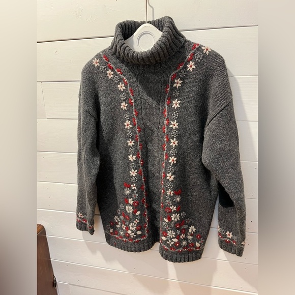 POINT ZERO - Grey Wool Sweater with Embroidery - Size L - Picture 8 of 10